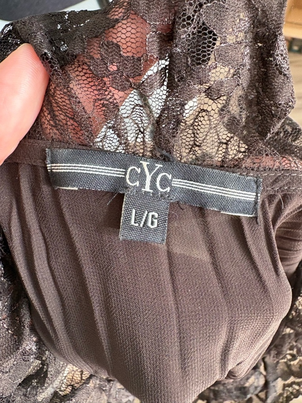 Brown Lace Ruffle Button-Front Blouse - Picture 2 of 5